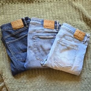 Set of Three AE Jeans in Dark, Medium, and Light Wash 34x32